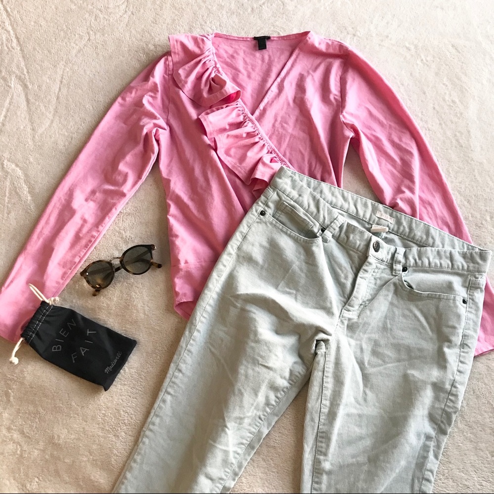 J Crew Ruffle-Front Wrap Bodysuit Top Deep Pink M